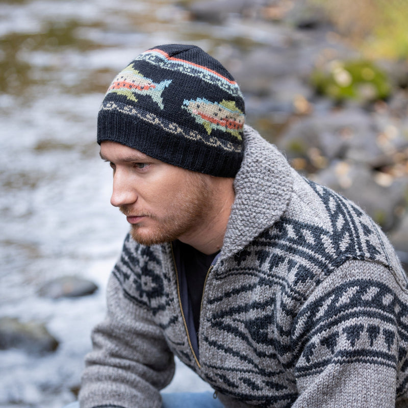 Trout Beanie - wool hat w/ fish pattern – Lost Horizons CA